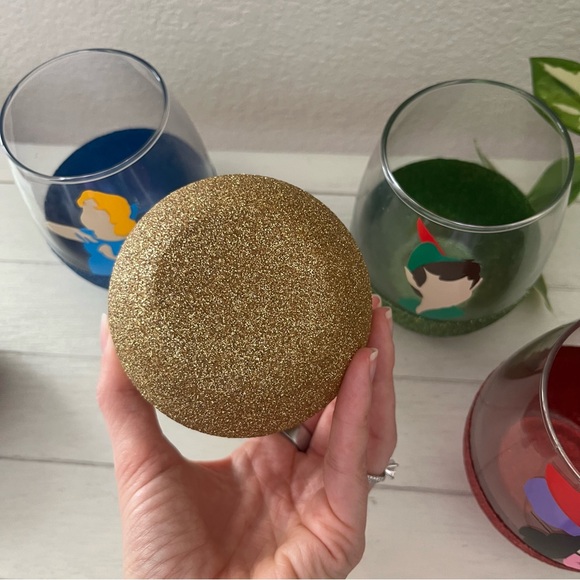 Disney Peter Pan Set of 5 Glitter Dipped Stemless Wine Glasses Handmade Gift - Picture 8 of 8